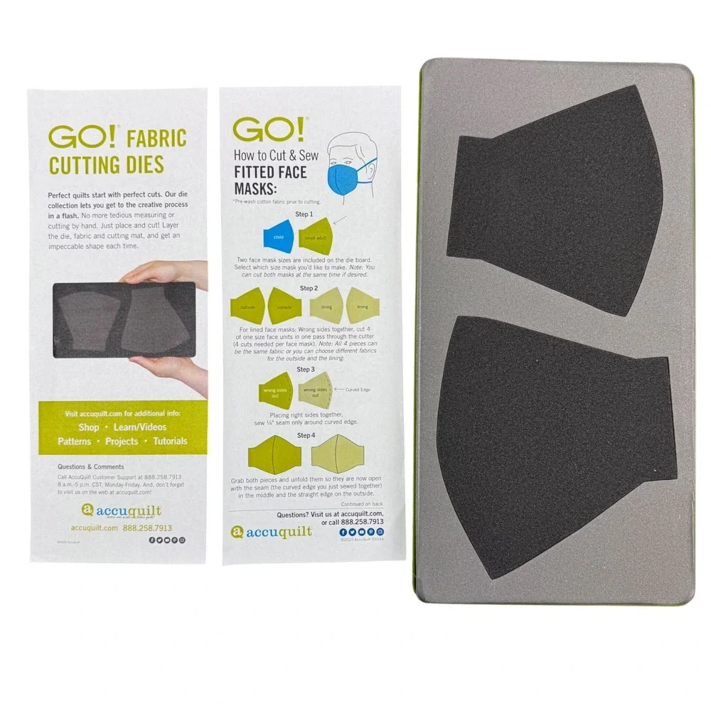 AccuQuilt GO! Fitted Face Masks‎ Small Adult Fabric Cutting Die 55044 Green Grey